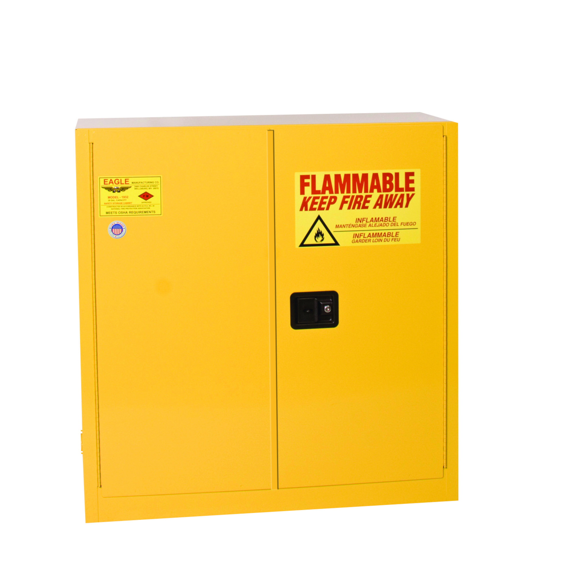 Eagle Fire Cabinet — 30 Gallon, 1 Shelf, 2 Doors, Manual Close, Yellow, Model# 1932X